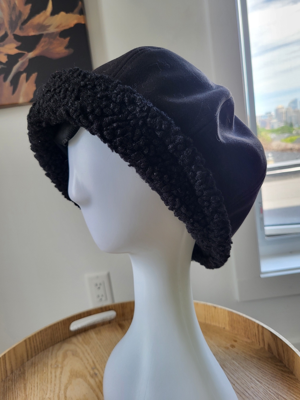 3/$30 Black Faux-Shearling Bucket Hat - Unbranded